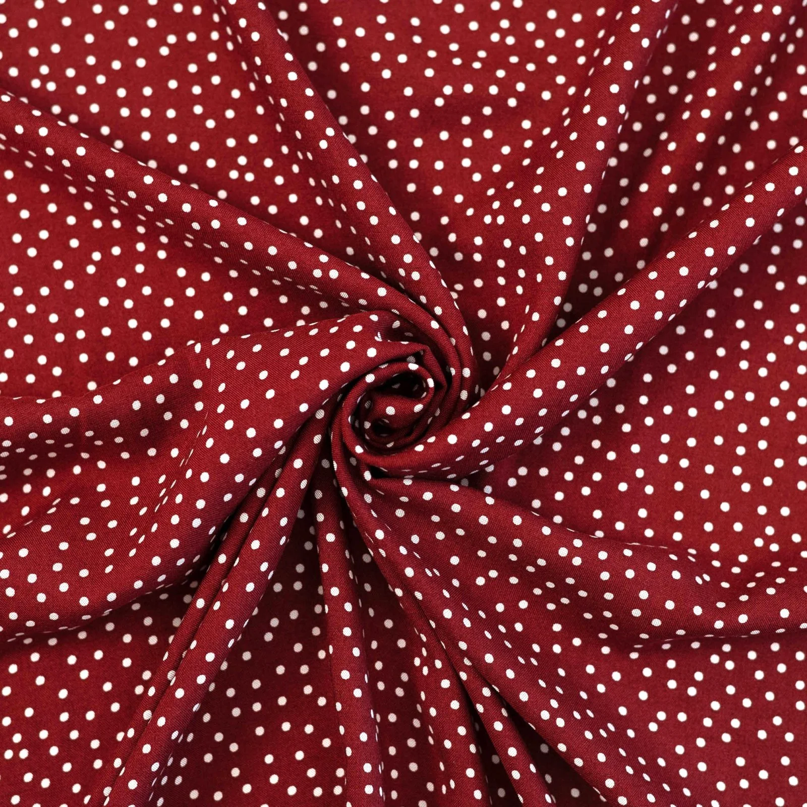 Rayon Challis - "Burgundy & White Polka Dots"