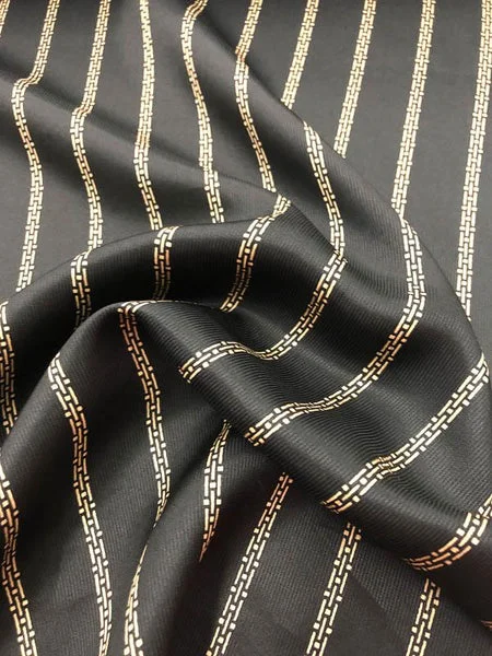 Striped Cord Silk Charmeuse - Black And Beige