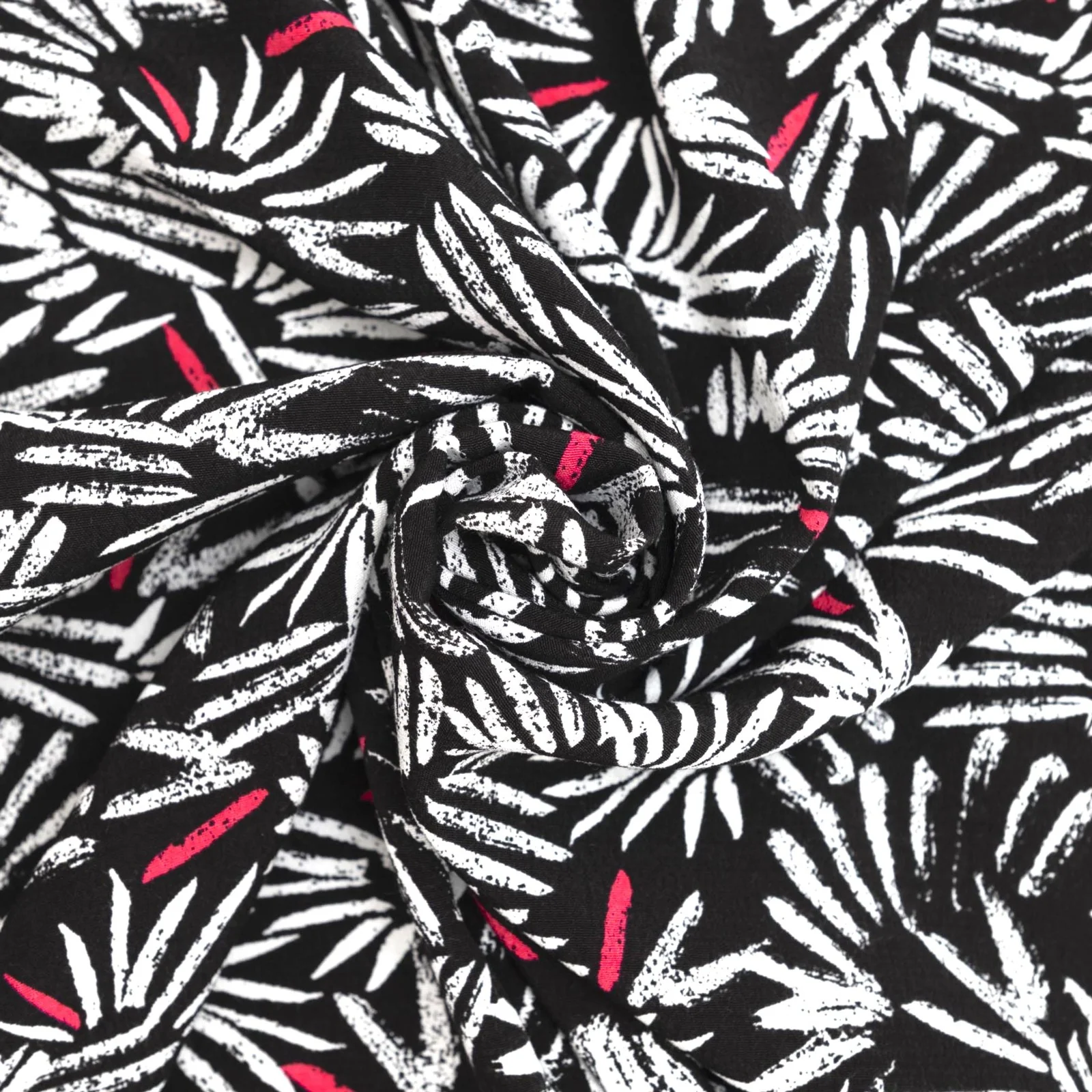 Viscose Crepe - "Black & White Paintbrush"