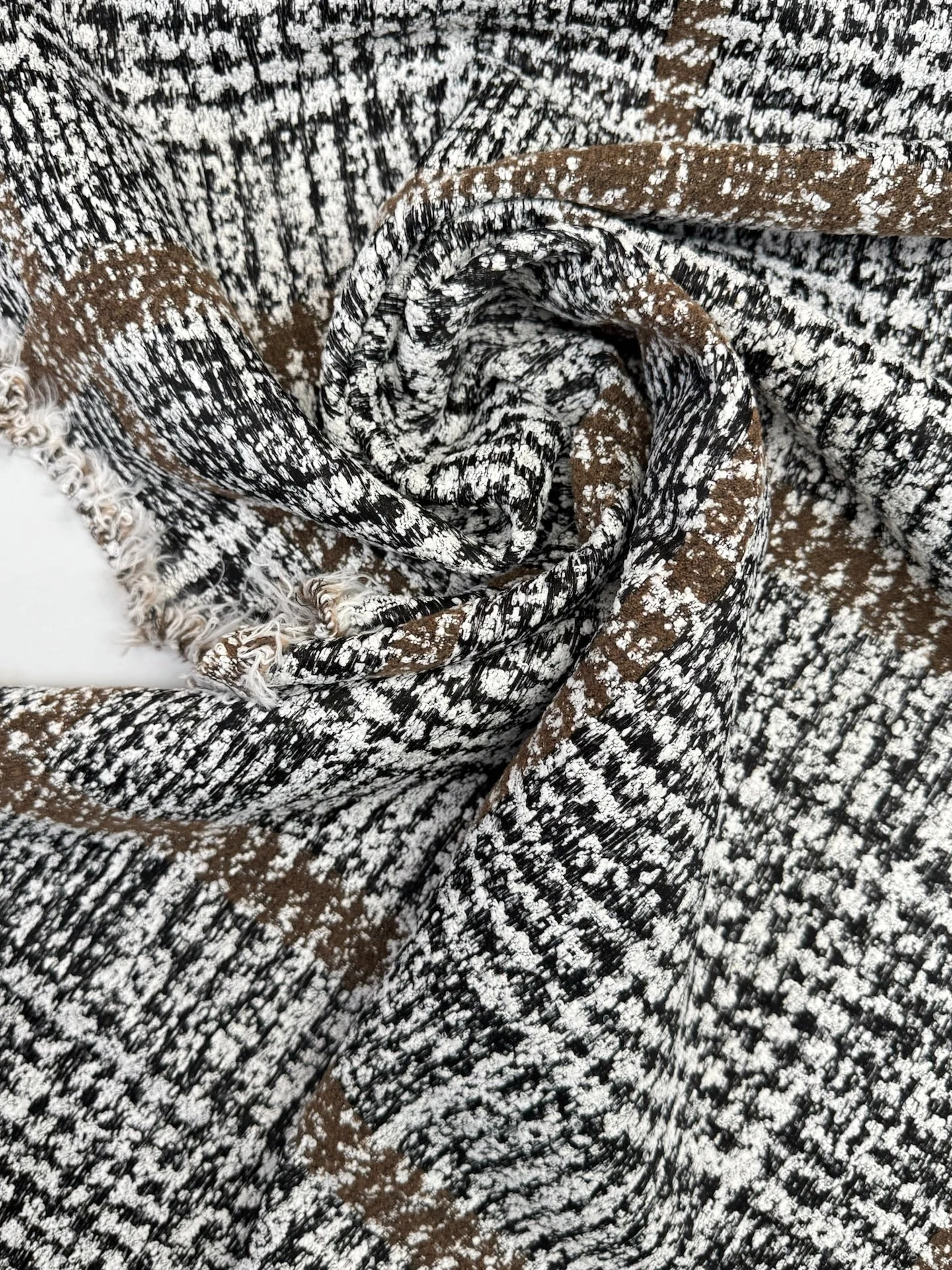 Tweed - Wool and Cotton Blend - White, Black, Brown - Wool Blend