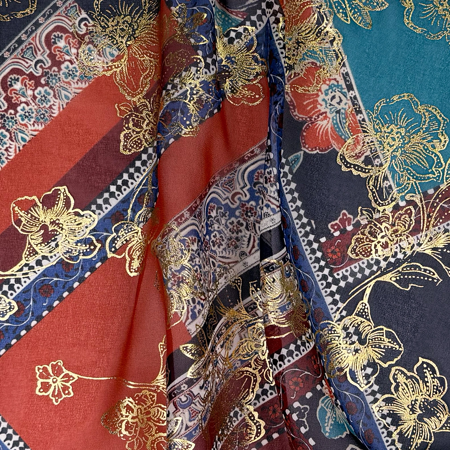 Turquoise Multi Print Chiffon