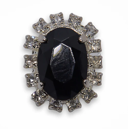 13/16"Faceted Black & Clear Rhinestone Button (Made in Switzerland)