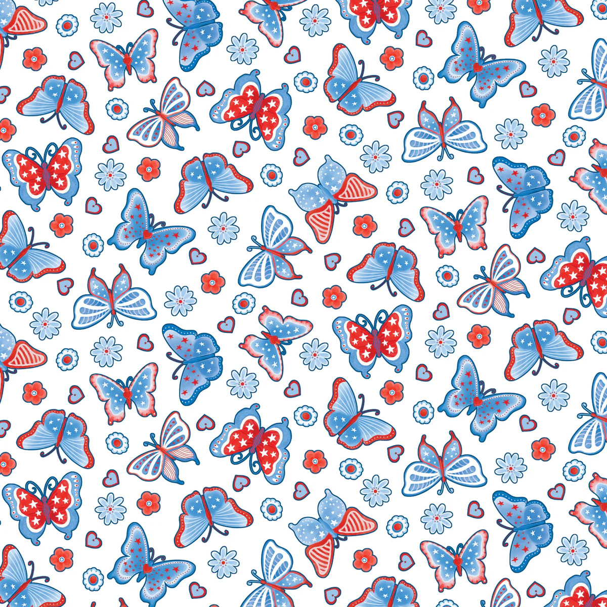 Americana Butterflies White – 100% Quilting Cotton Fabric by the Yard