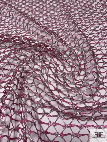 French Scalloped Mesh Lace with Lurex Cording - Orchid Pink / Silver