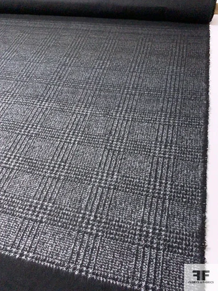Italian Glen Plaid Wool Blend Brushed Tweed Panel - Grey / Charcoal / Black