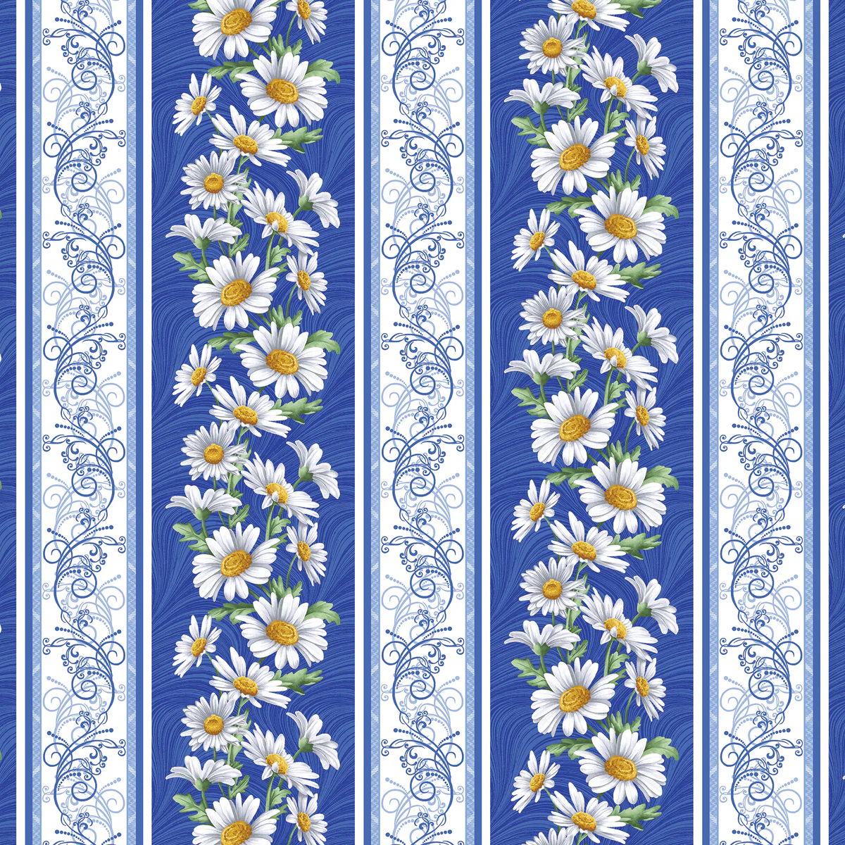 All About Daisies Stripe Blue/White – 100% Quilting Cotton Fabric by the Yard