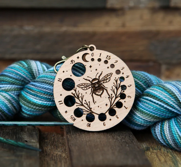Cherry Wood Bee & Moon Needle Gauge