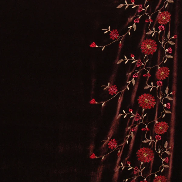 Border Floral Embroidered Velvet - Burgundy