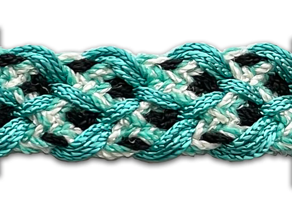 3/4" Mock Celtic Knot Turquoise & Black Braided Trim (Made in USA)