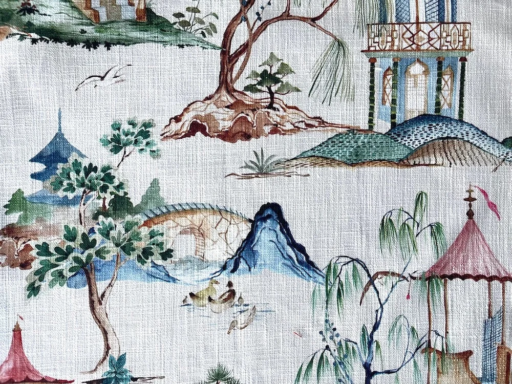 Charming Asian-Inspired Countryside Textured Cotton Toile (Made in India)