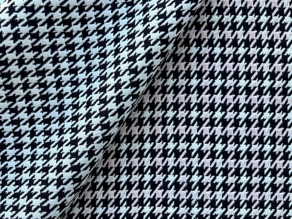 80" Panel -Reversible Black & Blush Couture Hounds-Tooth Viscose Blend Crepe Suiting (Made in Italy)