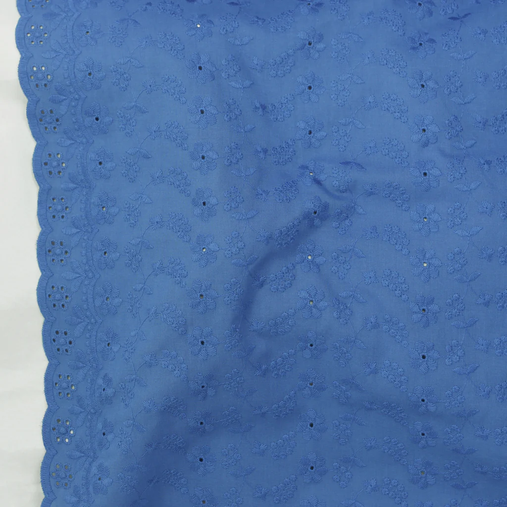 Remnant - French Blue Embroidered Cotton Voile - 3.01yd