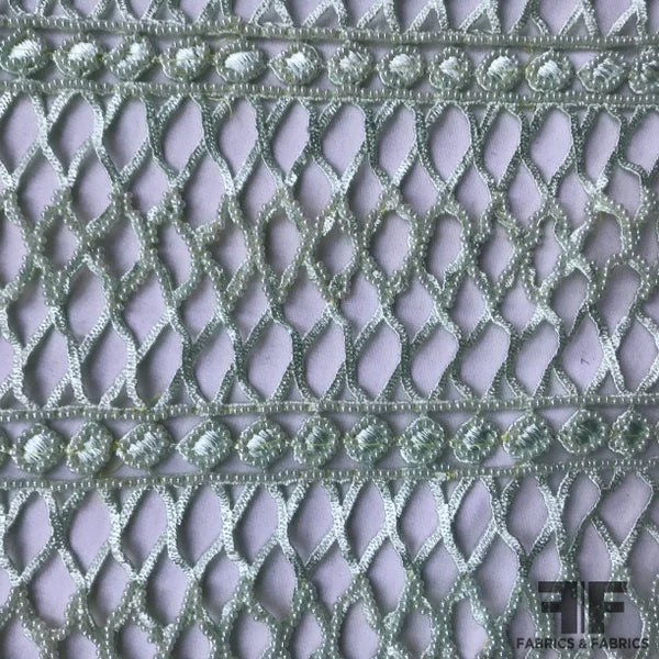 Couture Fully Beaded Geometric Lace - Mint Green
