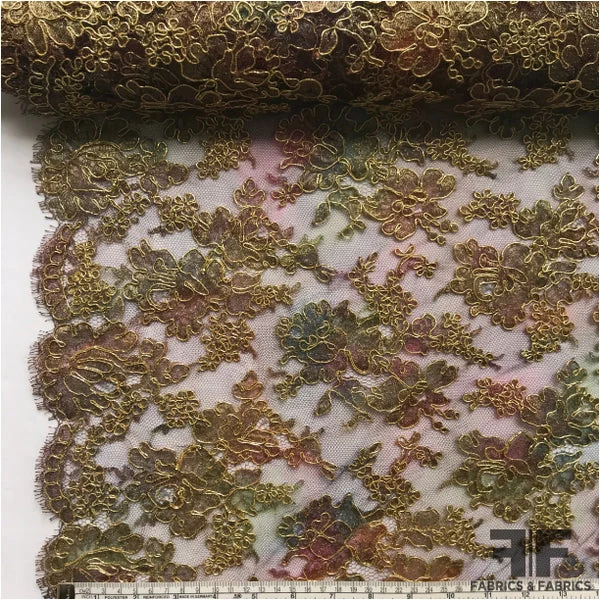 French Alencon Lace - Multicolor / Metallic Gold