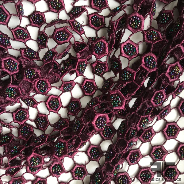 Couture Geometric Beaded Lace - Purple