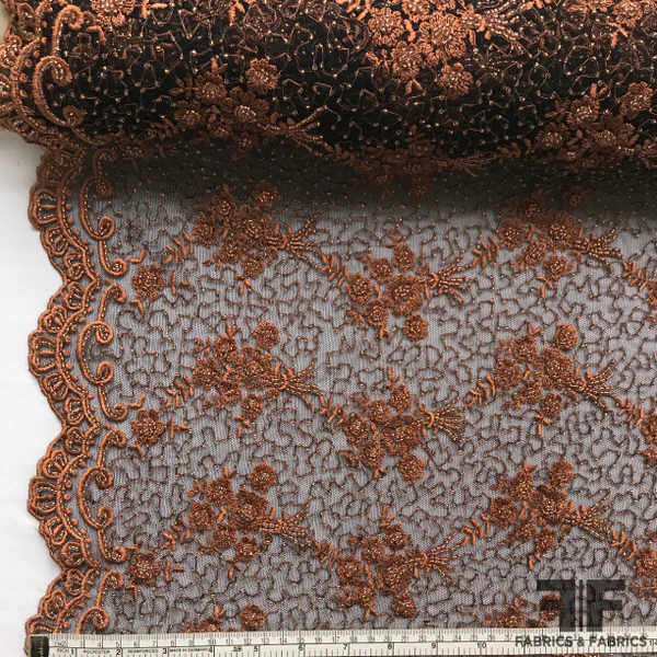Couture Floral Beaded Netting - Black/Copper