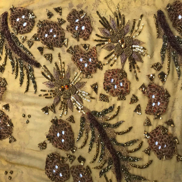 Detailed Hand Embroidered Silk Chiffon with Appliqués - Bronze