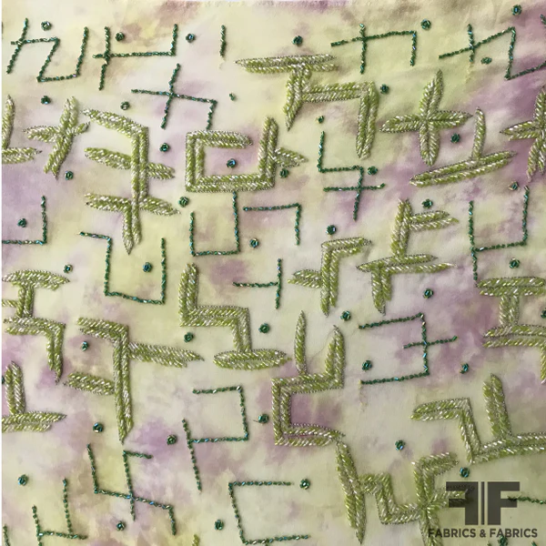 Abstract Beaded Silk Chiffon - Green