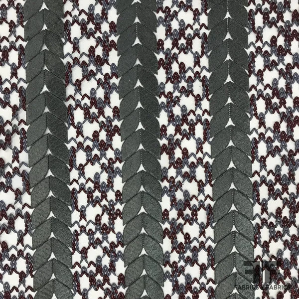 Italian Couture Intricate Leaf Guipure Lace - Grey/Maroon