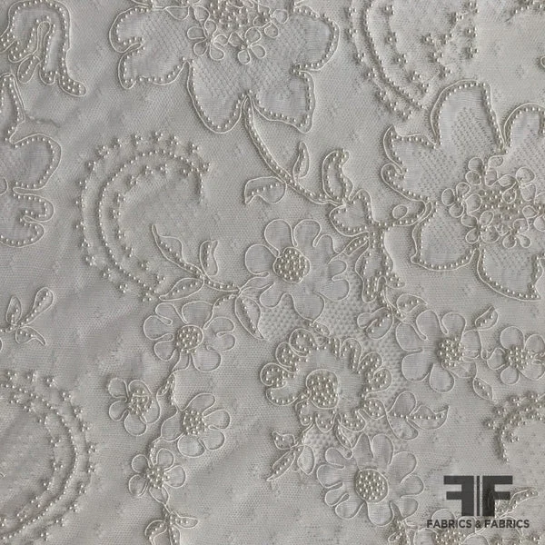 French Couture Beaded Lyon Lace - White