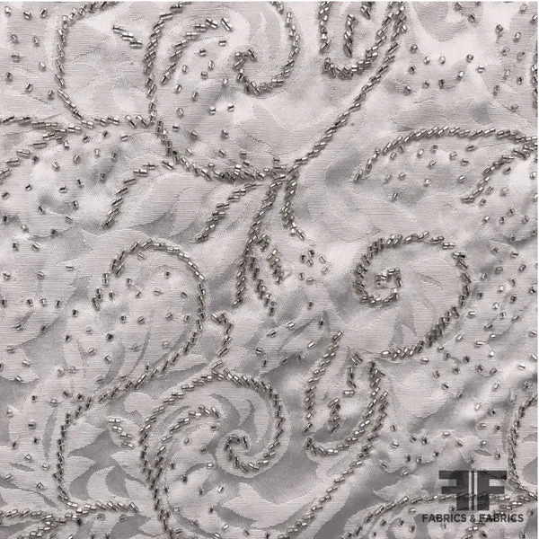 Couture Beaded Brocade - White/Silver