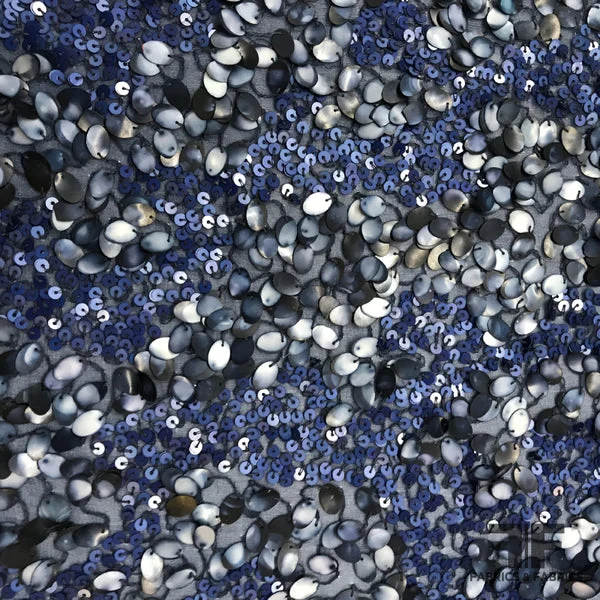Couture Beaded Sequins on Chiffon - Navy Blue