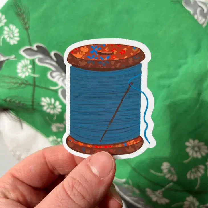 Blue Spool of Thread Vinyl Sticker