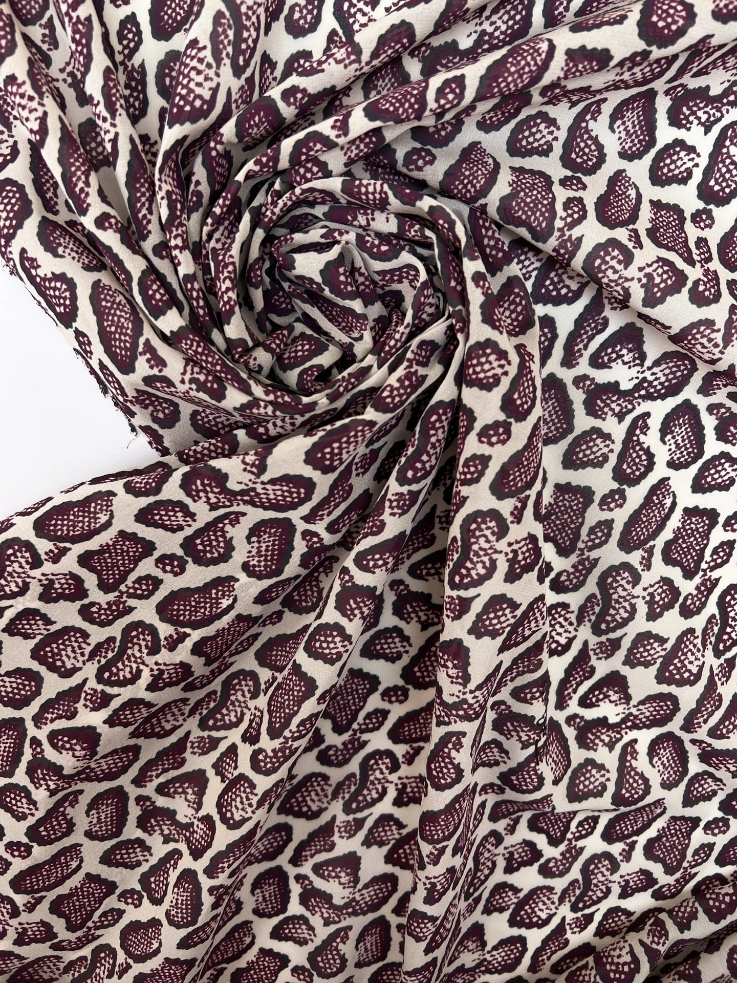 Silk Crepe - Blend - Animal Print in Cream, Gray, Purple
