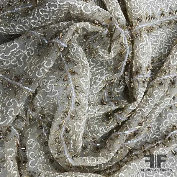 Couture Beaded & Embroidered Silk Georgette - Beige