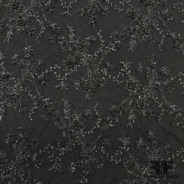 Couture Floral Beaded Netting - Black