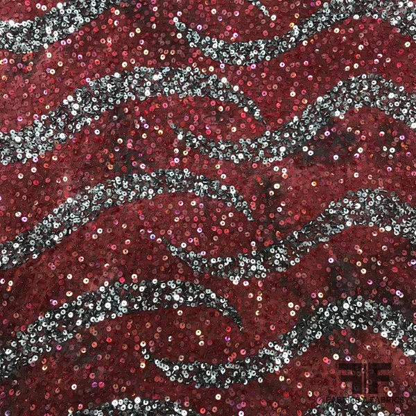 Couture Sequins on Georgette - Red/Deep Grey