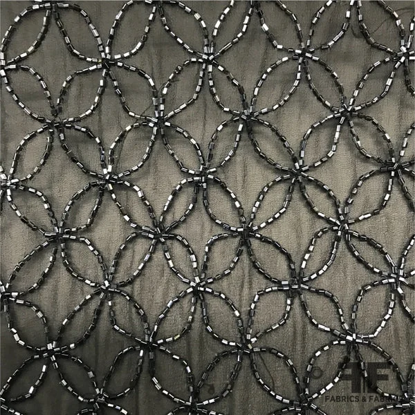 Couture Lattice Beaded Silk Chiffon - Black