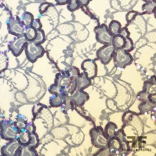 French Couture Chantilly Lace with Sequins - Periwinkle
