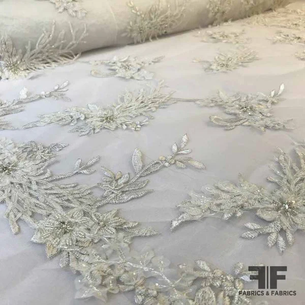 Couture Beaded Bridal Netting - White