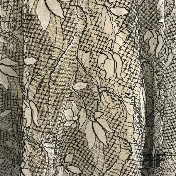 French Lightly-Corded Lace - Off White/ Black