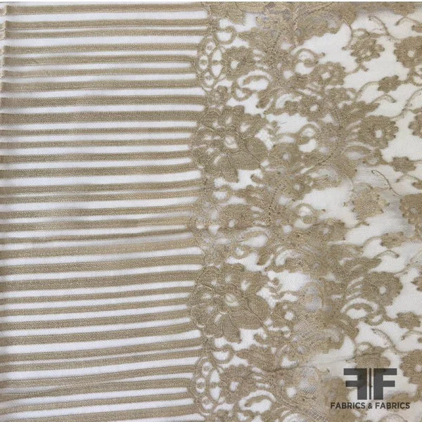 French Chantilly Border Pattern Lace - Nude