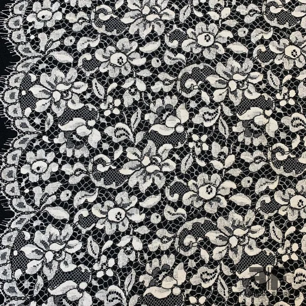 French Chantilly Lace Light Black Cording - Off White/Black