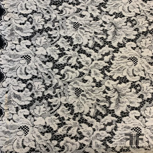 French Chantilly Lace Bold Stitchwork - Off White