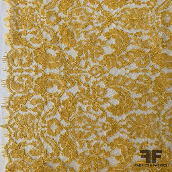 Ornate French Finely Corded Chantilly Lace - Mustard Yellow