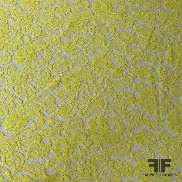 French Floral Finely Corded Chantilly Lace - Bright Yellow