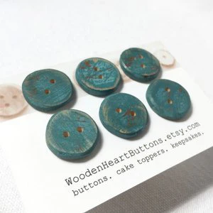 Wooden Buttons - Small, Teal (set of 6)