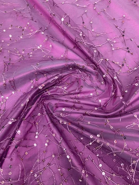 Pamella Roland Abstract Embroidered Ombré Tulle with Sequins and Gradient - Purple