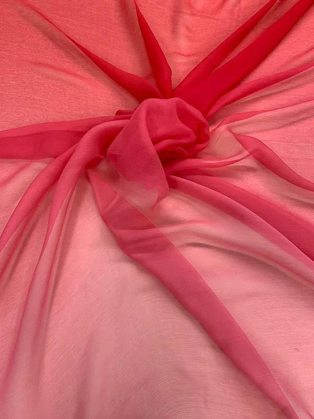 Ombré Crinkled Silk Chiffon - Red / Pink