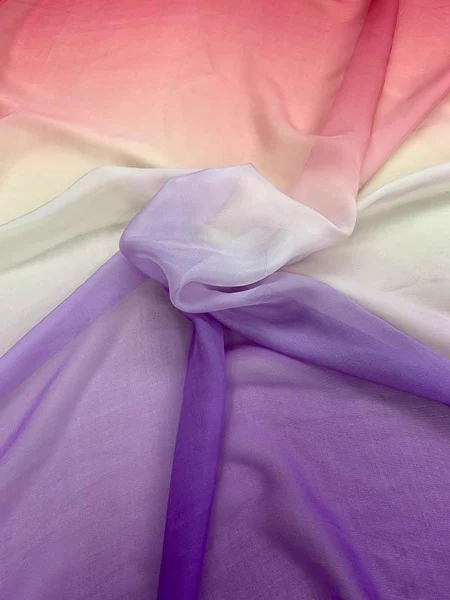 Ombré Satin-Finish Silk Chiffon - Cranberry / Lilac / Purple