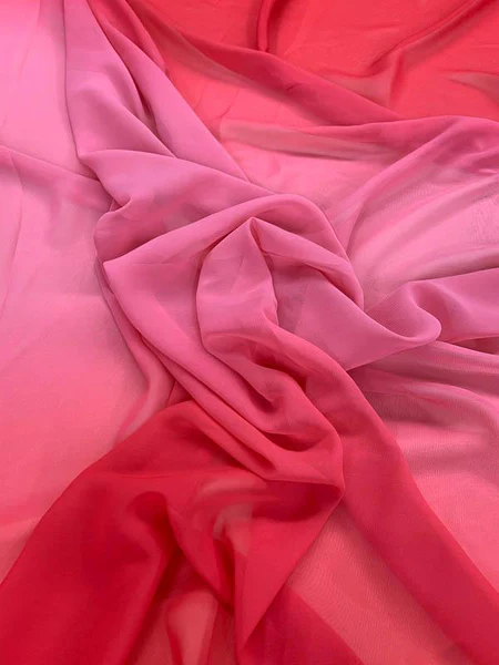 Ombré Satin-Finish Poly Georgette - Coral / Pink