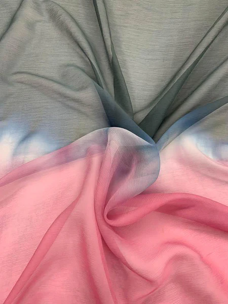 Ombré Tie-Dye Crinkled Silk Chiffon - Teal / Blue / Pink