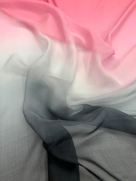 Ombré Silk Chiffon - Black / White / Pink