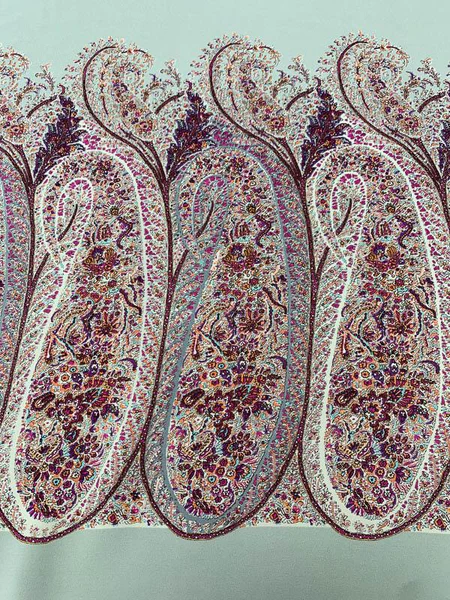 Paisley Border-Pattern Printed 2-Ply Silk Crepe de Chine Panel - Grey / Multicolor