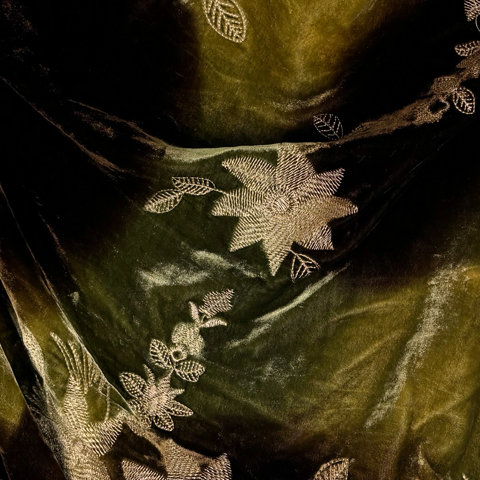 Green/Brown Flower Embroidery