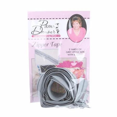 3 yds Reversible Coil Zipper Tape w/8 Slides-Grey ENR-G